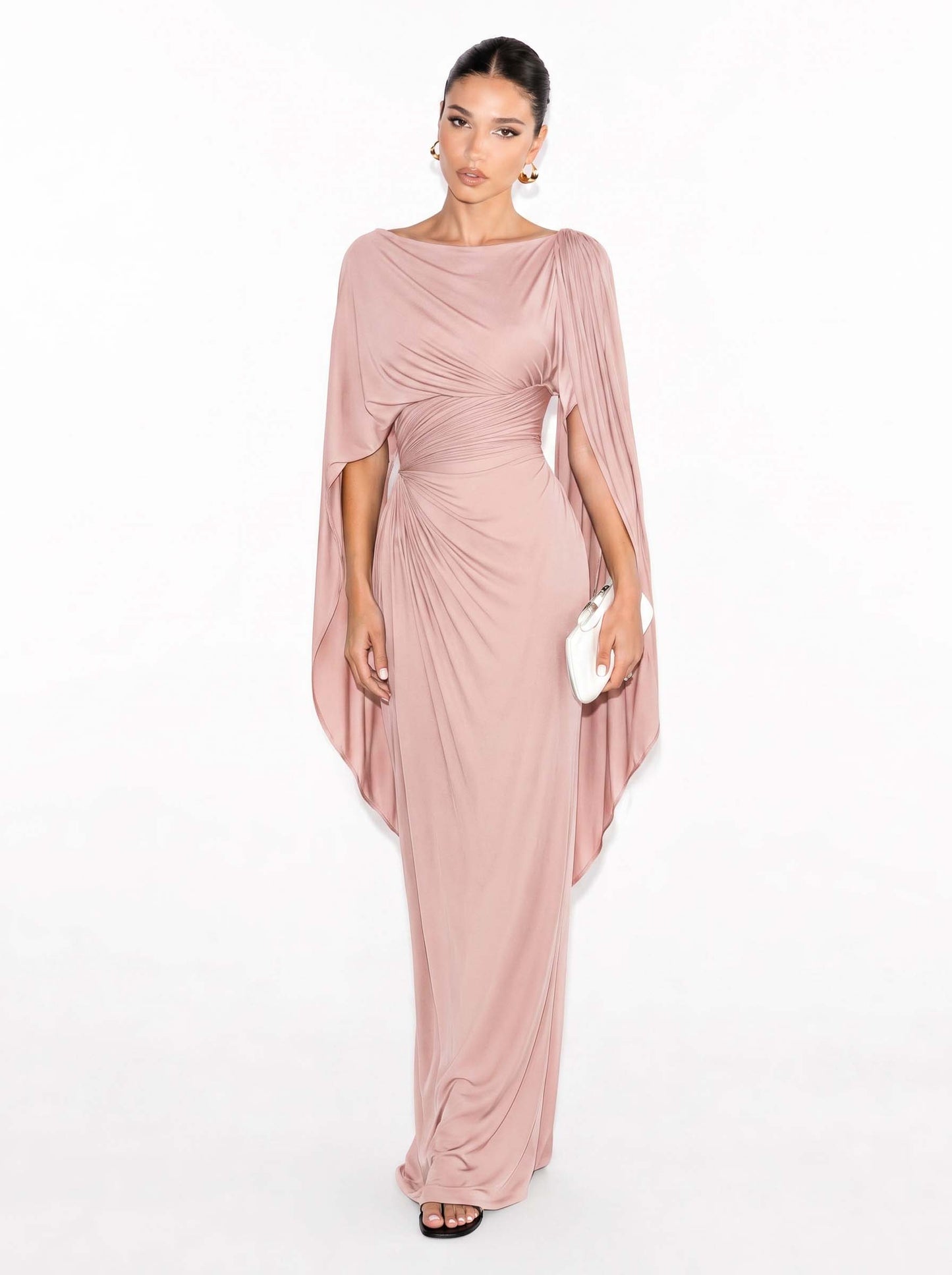 Boat Neck Pleated Slim Fit Maxi Dress