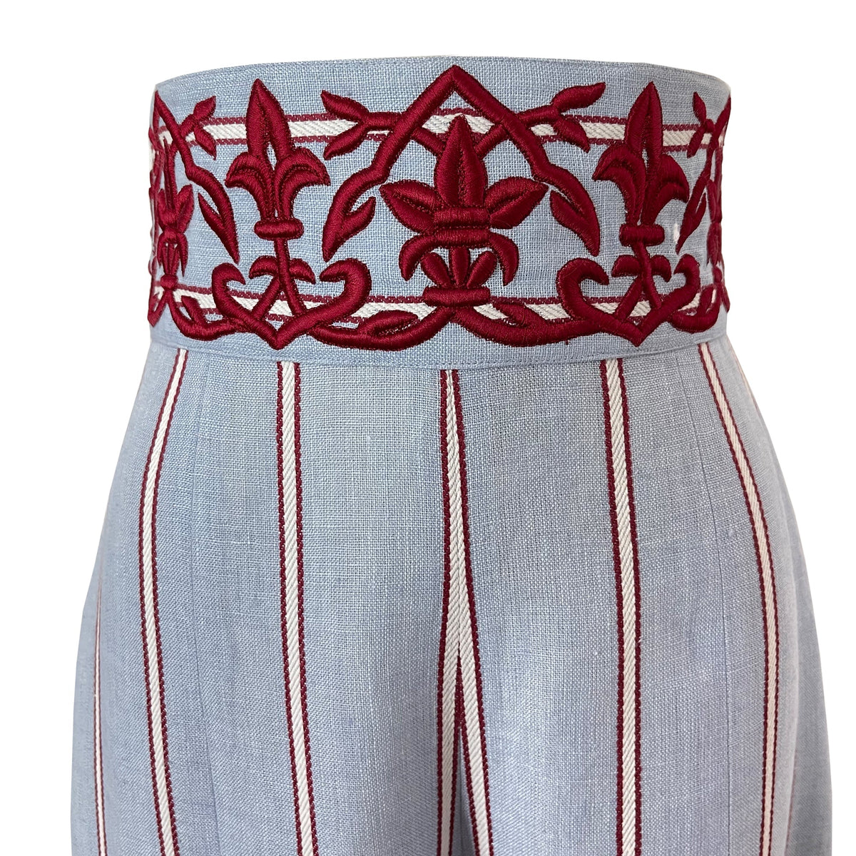 Embroidered Stripe Shirt & Flared Pants Two-Piece Set