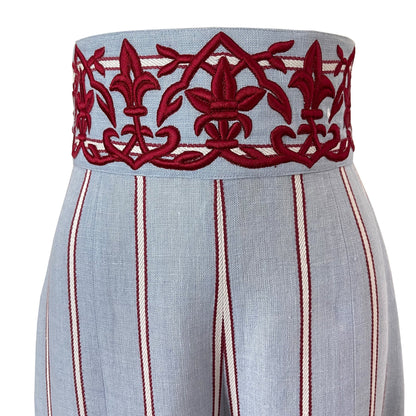 Embroidered Stripe Shirt & Flared Pants Two-Piece Set