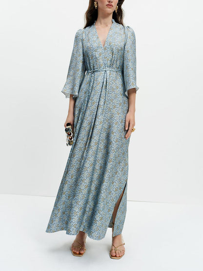 Elegant Geometric Print V-Neck Maxi Dress