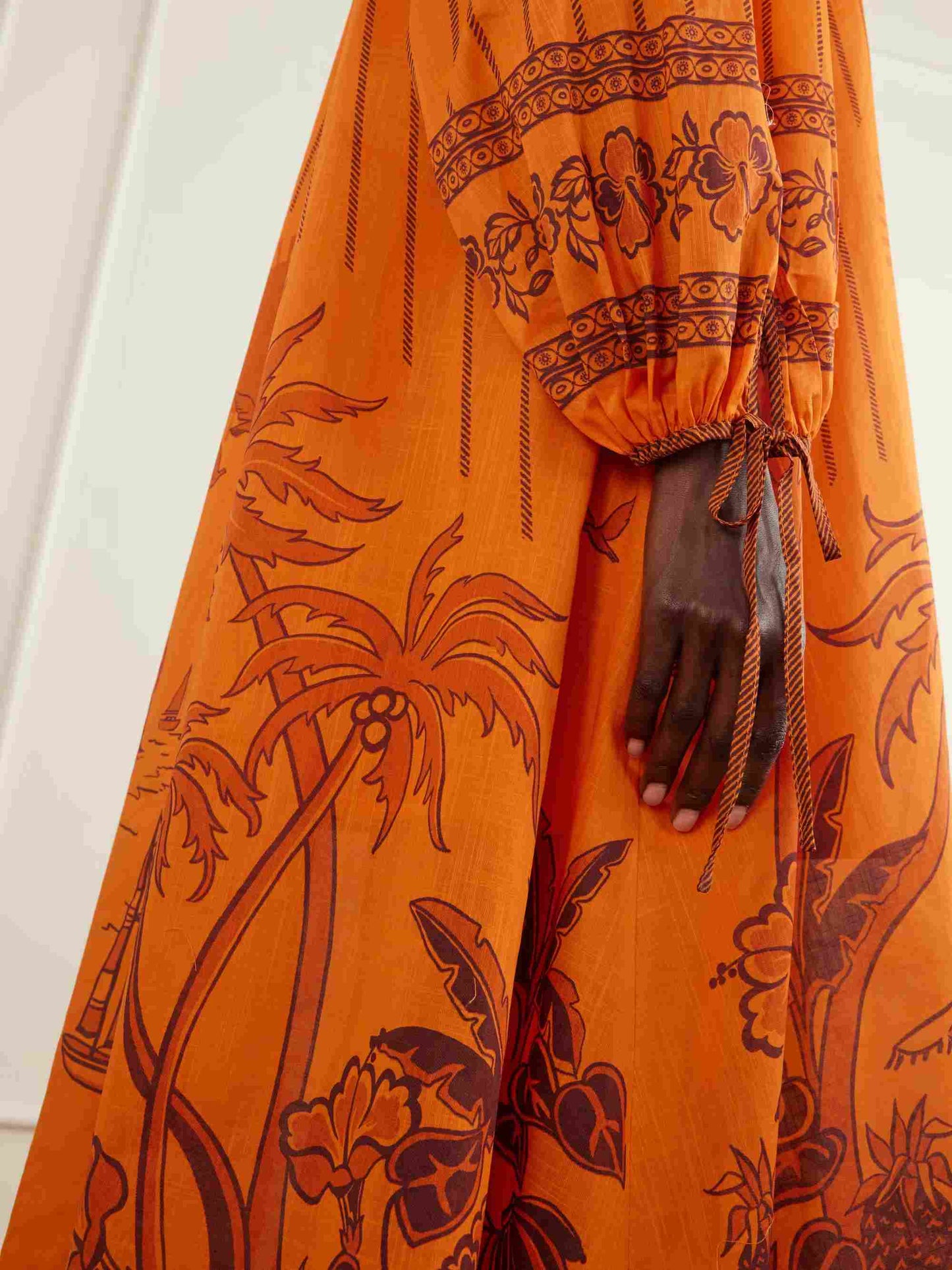 Retro Printed Tie-Neck Loose Maxi Dress