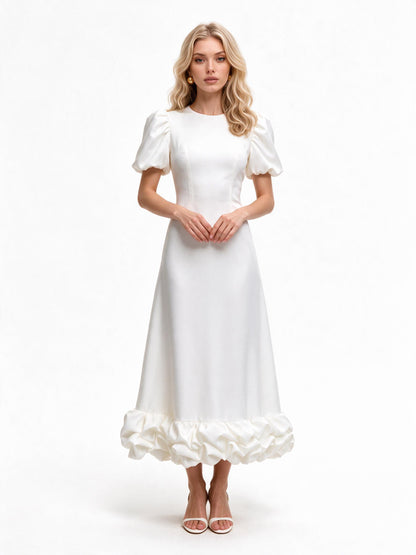 Elegant Puff Sleeve Ruffle Hem Maxi Dress
