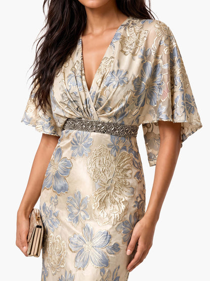 Elegant Floral  Flutter Sleeve Mermaid Maxi Dress