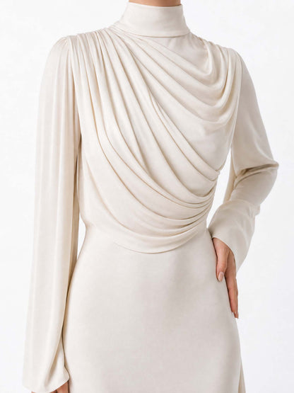 Pleated Design Ribbon Maxi Dress
