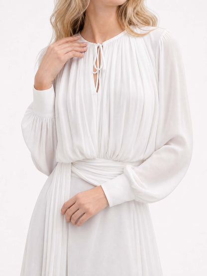 Asymmetrical Hem Long Sleeve Chiffon Midi Dress