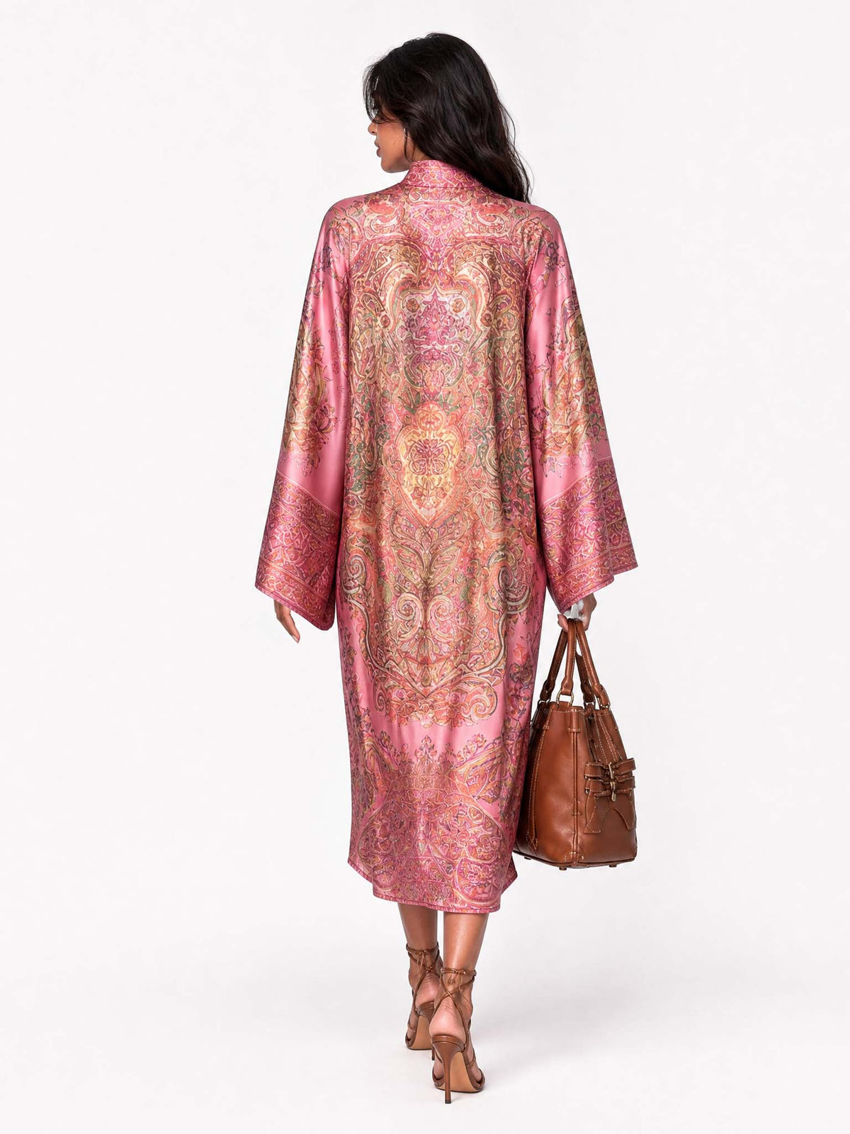 Retro Paisley Print Round Neck Flared Sleeve Midi Dress