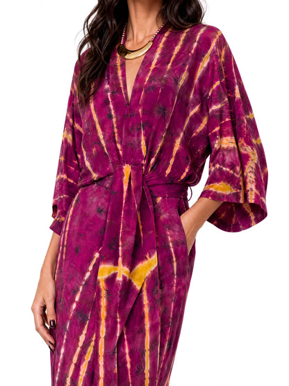 V-Neck Printed Slit Streamer Design Maxi Dress