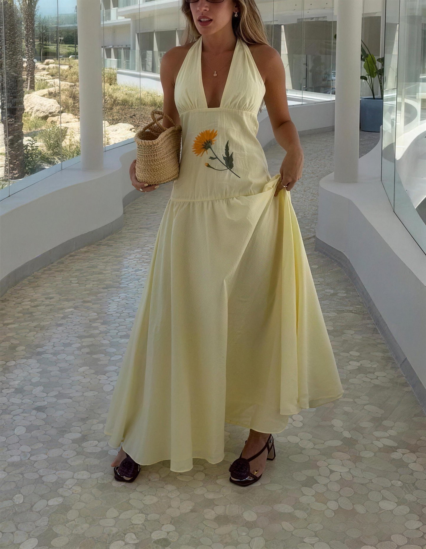 Elegant V-Neck Halter Maxi Dress
