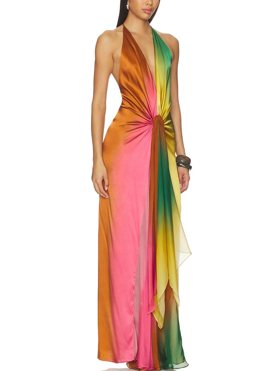 Vibrant Deep V-Neck Backless Maxi Dress