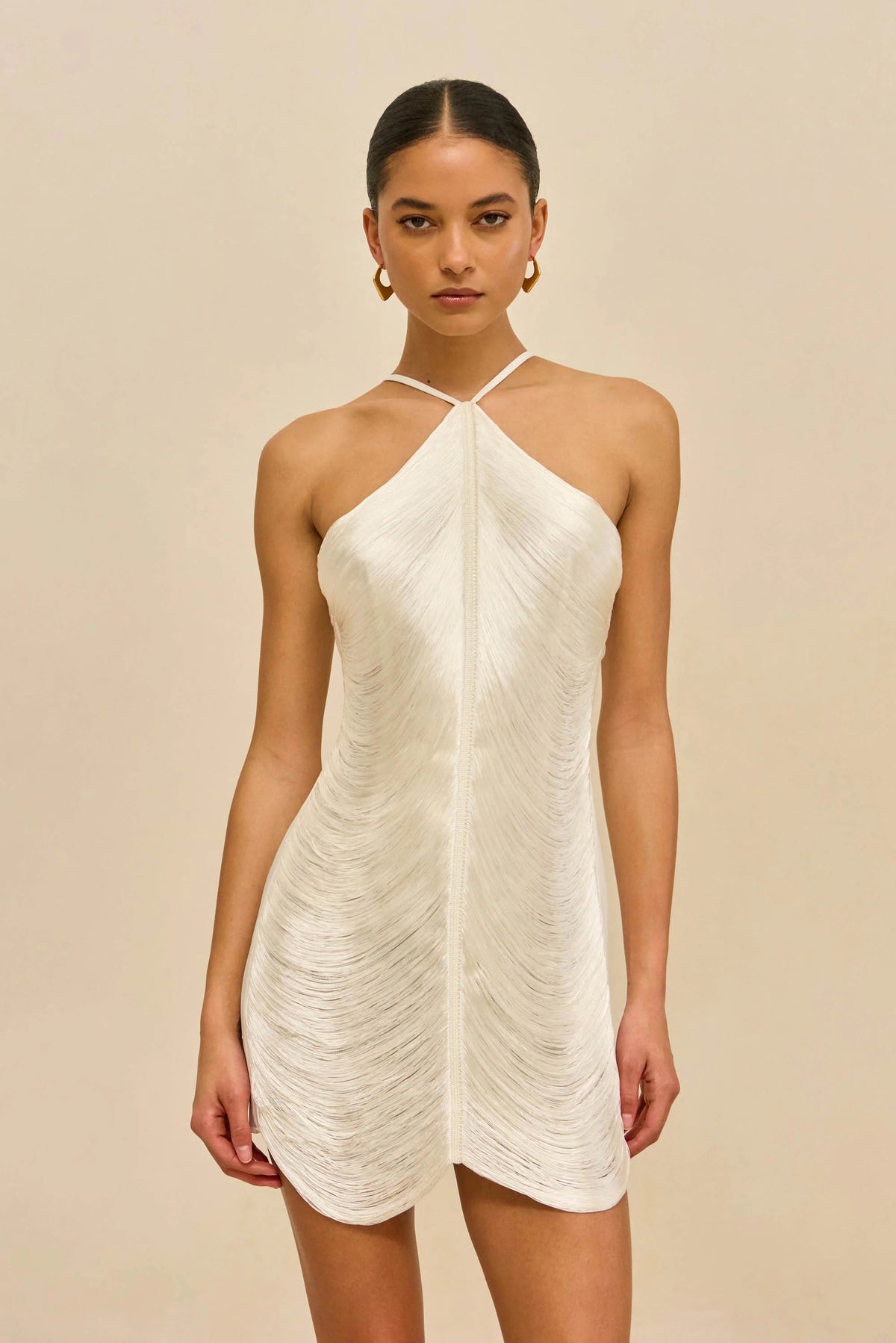 Elegant Satin Fringe Halter Backless Mini Dress
