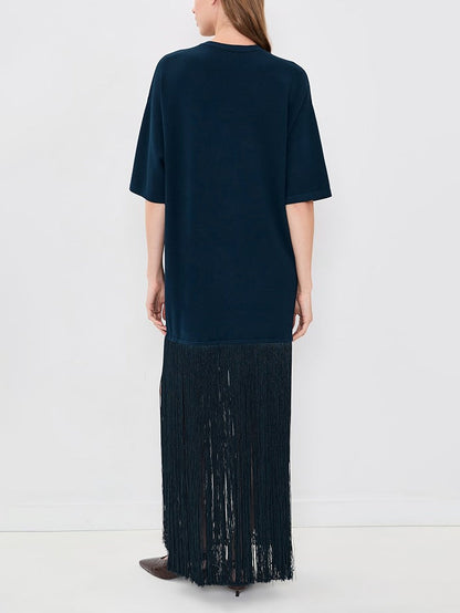 Casual Fringe Short Sleeve Maxi Dress
