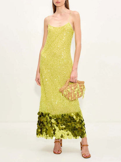 Elegant Spaghetti-Strap Sequin Maxi Dress