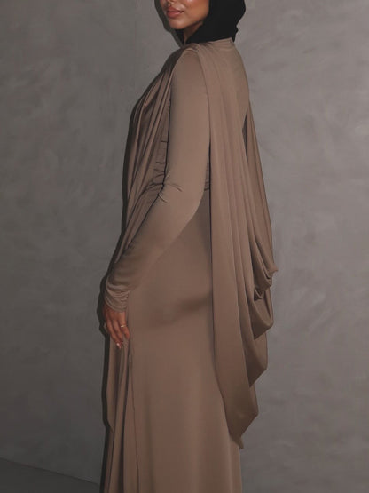 Elegant Draped Long Sleeve Maxi Dress
