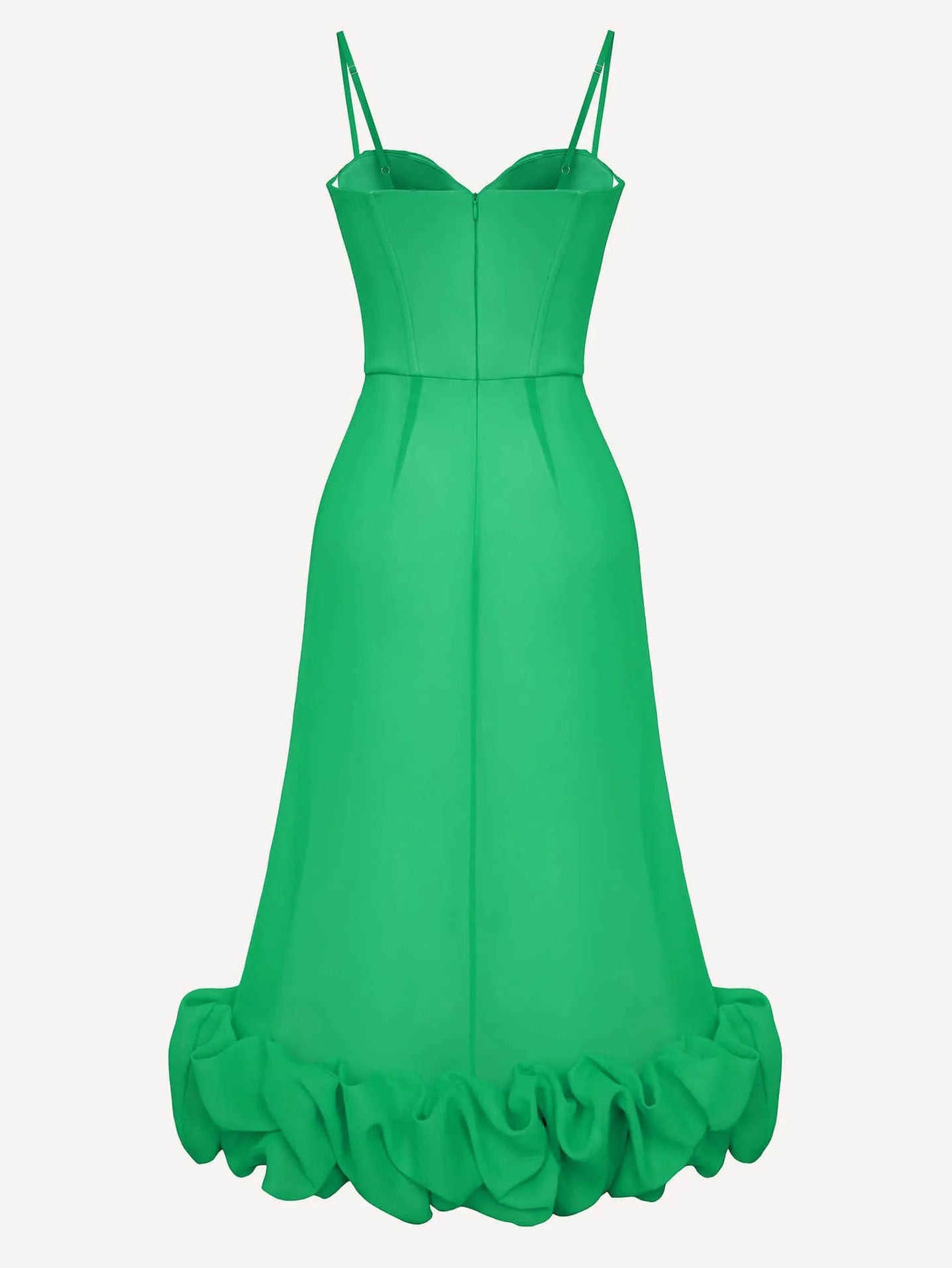 Elegant Sweetheart Ruffle Hem Satin Maxi Dress