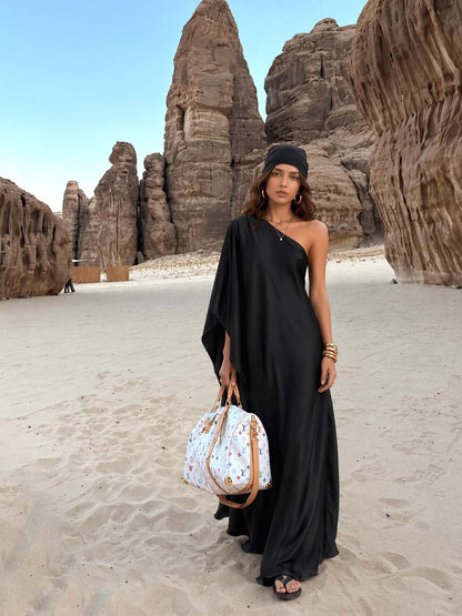 Elegant One-Shoulder Satin Maxi Dress