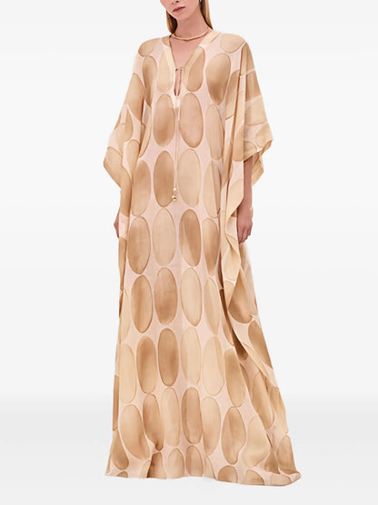 Exquisite Geometric Print Loose Batwing Kaftan Dress