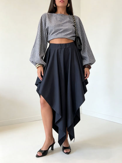 Elegant Reversible Plaid Crop Top & Asymmetrical Midi Skirt Two-Piece Set