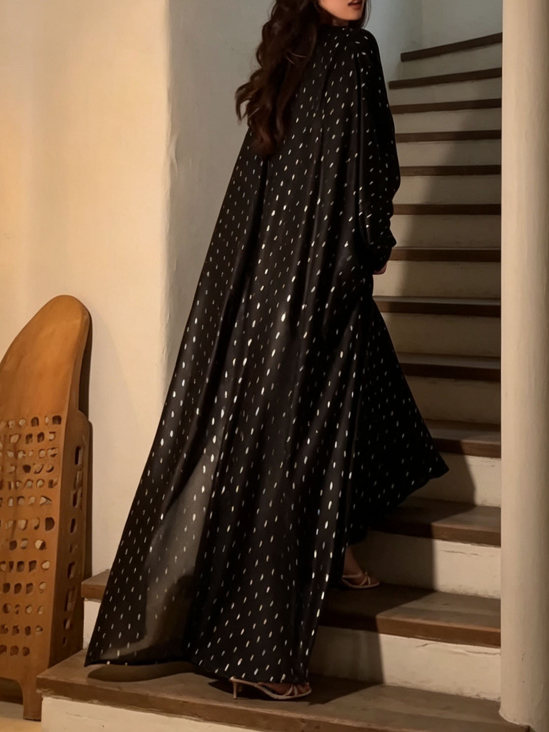 Elegant Gold Dot Print Robe Two-Piece Set