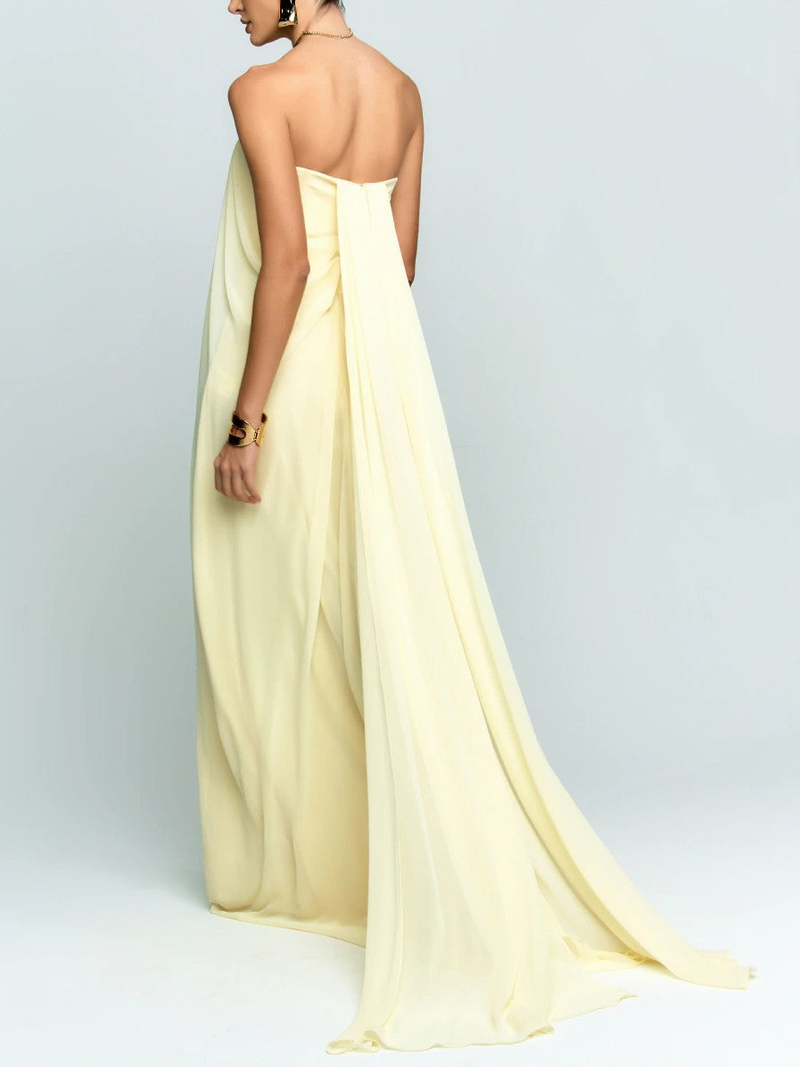 Elegant Strapless A-Line Pleated Maxi Dress
