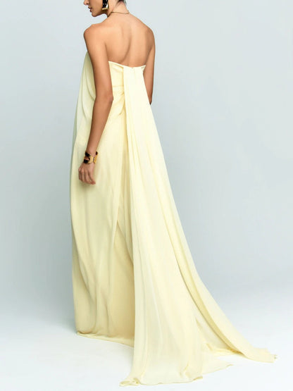 Elegant Strapless A-Line Pleated Maxi Dress