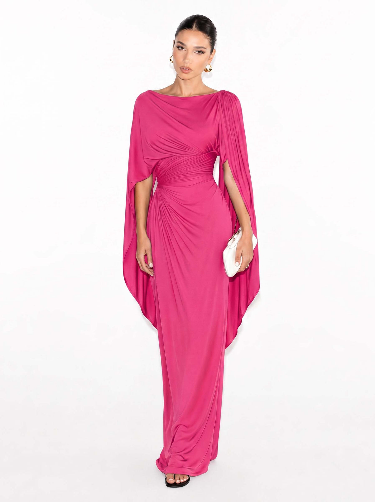Boat Neck Pleated Slim Fit Maxi Dress