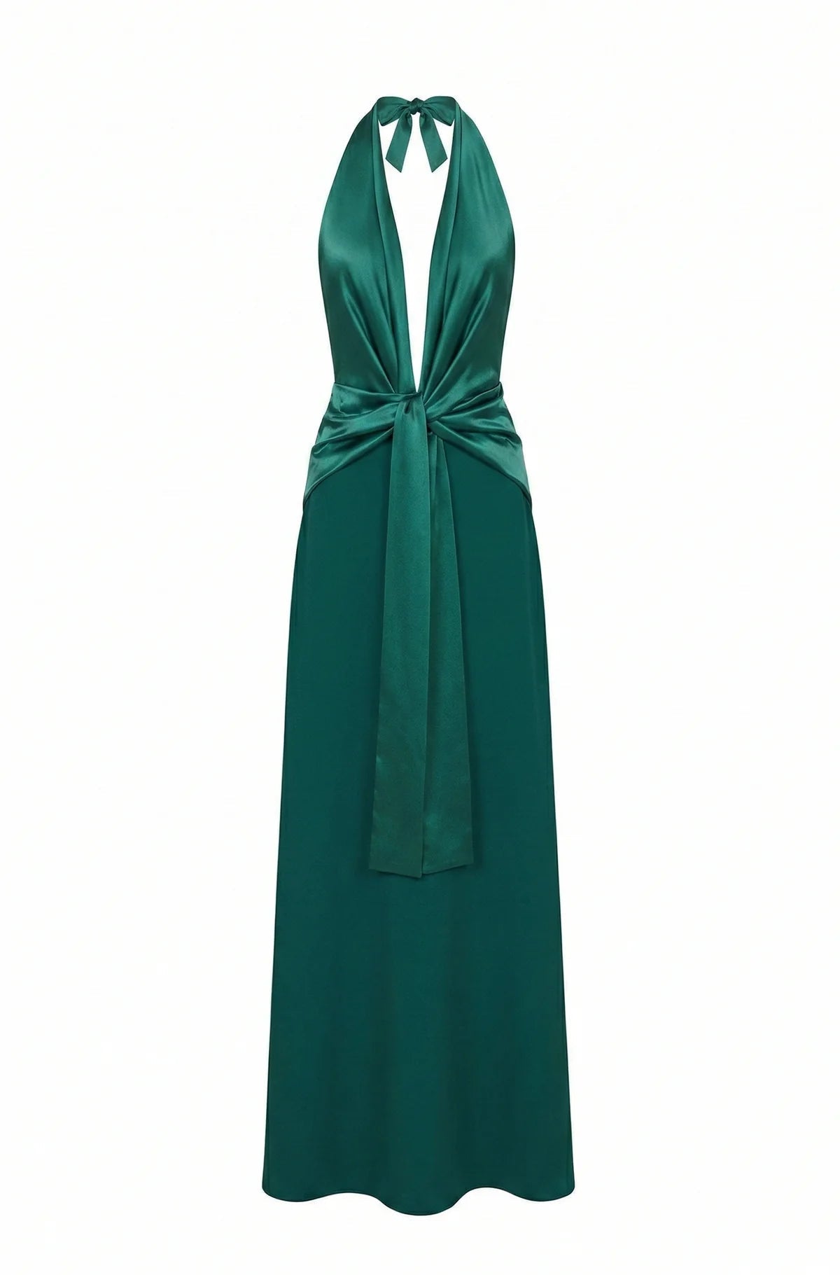 Elegant Halter Twist Front Satin Maxi Dress