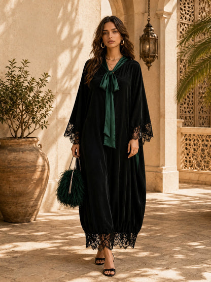 Elegant Color-Block Reversible Satin Lace-Trim Maxi Dress