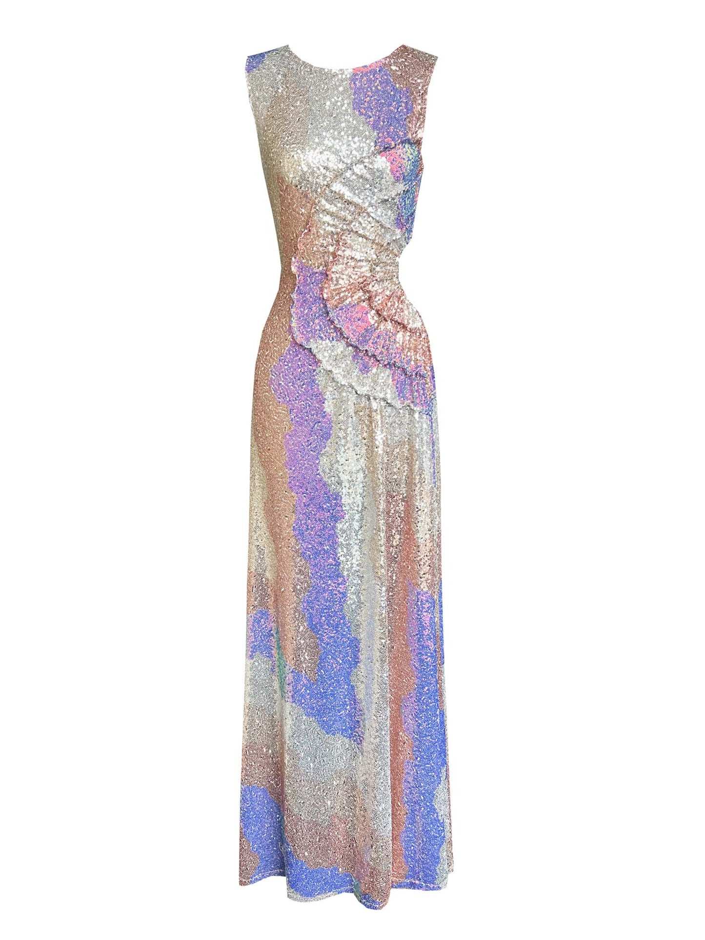 Pastel Sequin Sleeveless Cut-Out Maxi Dress