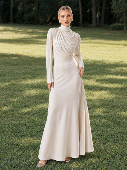 Pleated Design Ribbon Maxi Dress