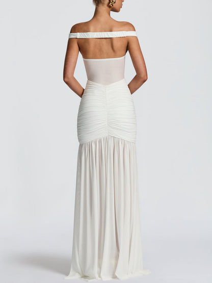 Off-The-Shoulder Mesh Maxi Dress