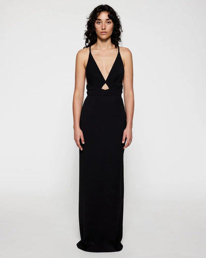 Elegant Plunge V-Neck Cutout Maxi Dress