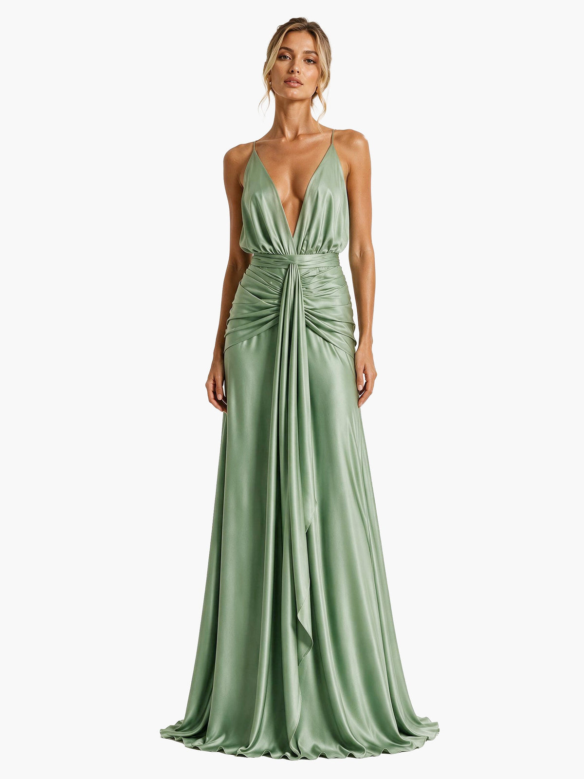 Sage Drape Halter Wrap Maxi Dress