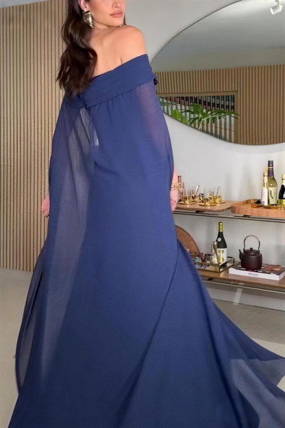 Elegant Off-the-Shoulder Pleated Chiffon Maxi Dress