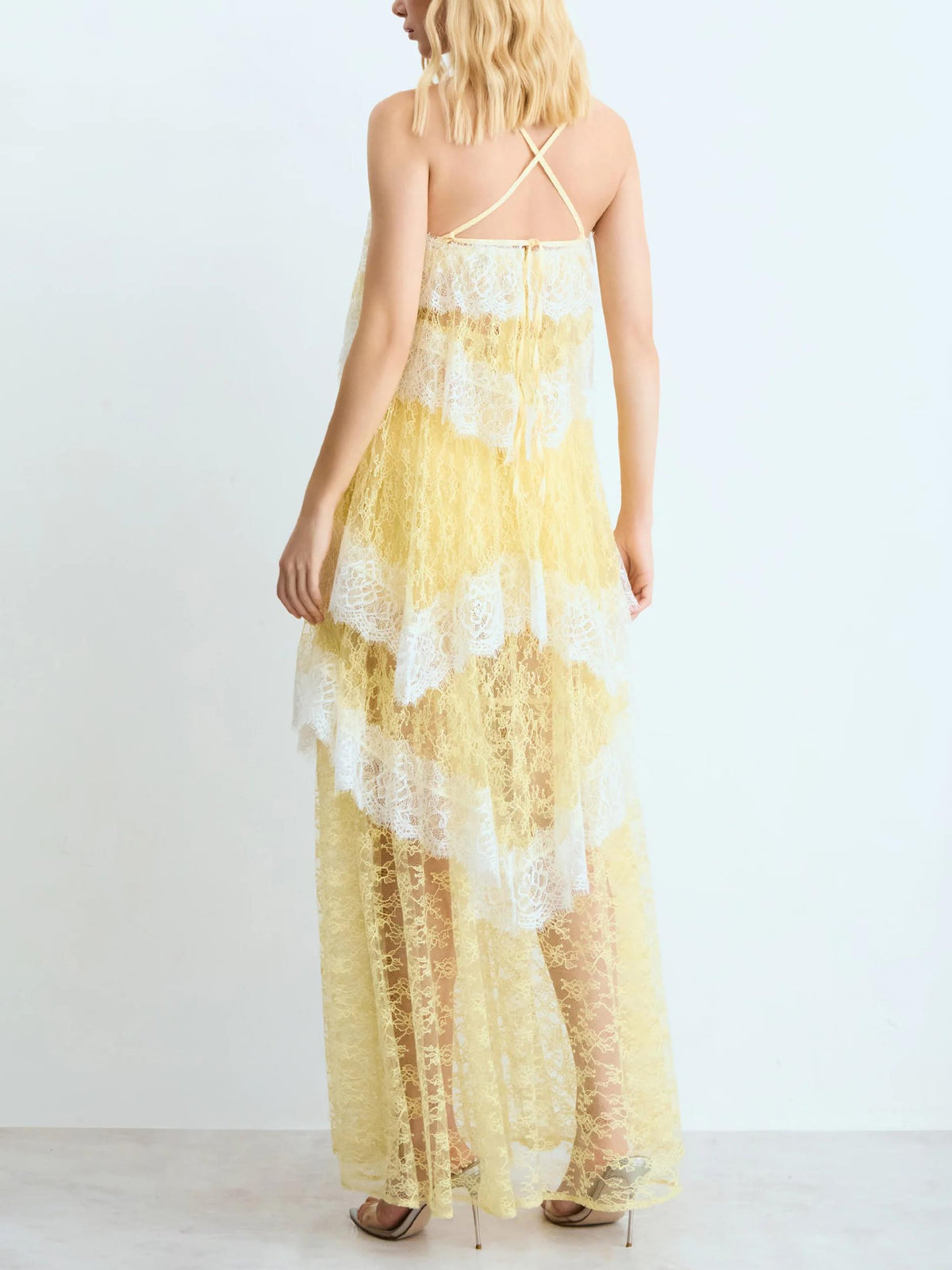 Elegant Tiered Lace Spaghetti Strap Maxi Dress