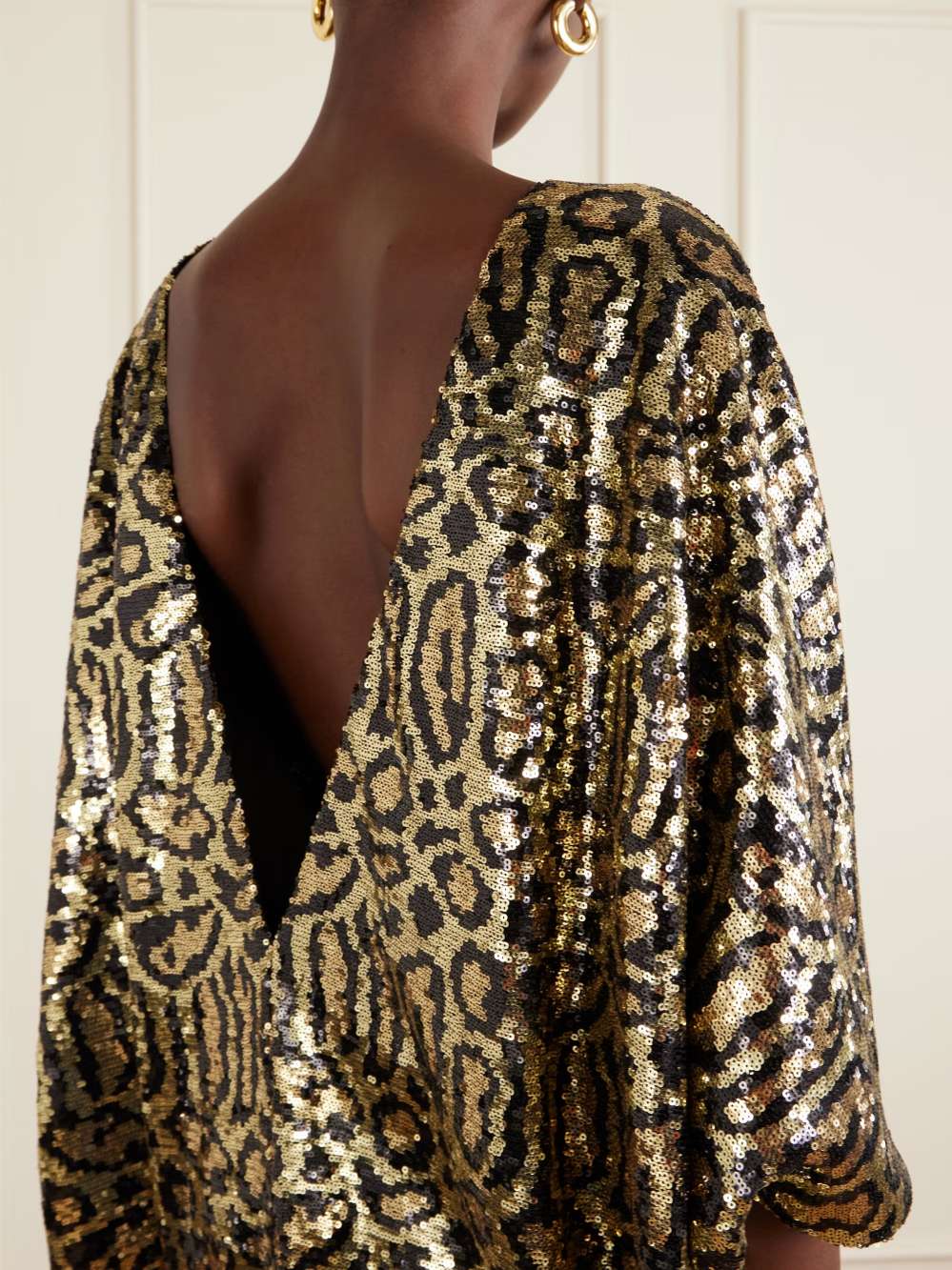 Elegant Leopard Sequin Kaftan Maxi Dress