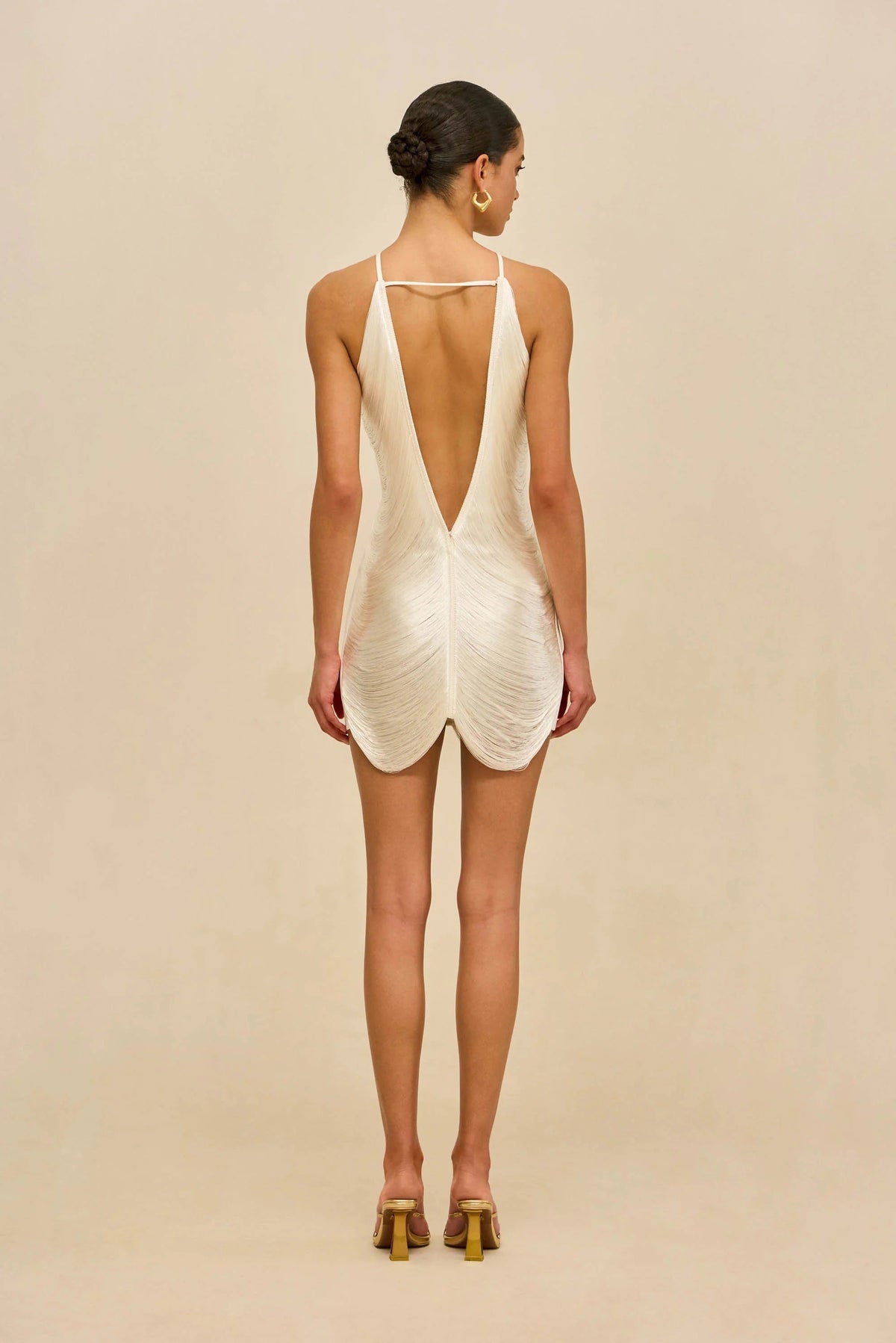 Elegant Satin Fringe Halter Backless Mini Dress