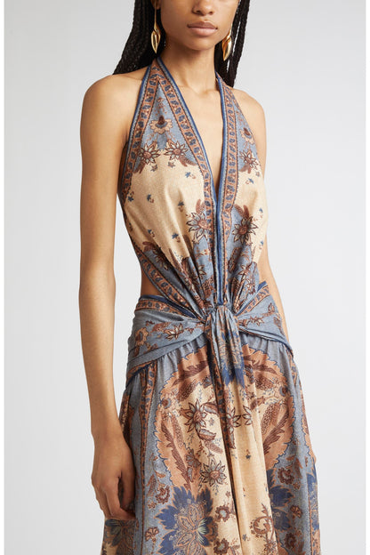 Chapel Floral Halter Backless Maxi Dress