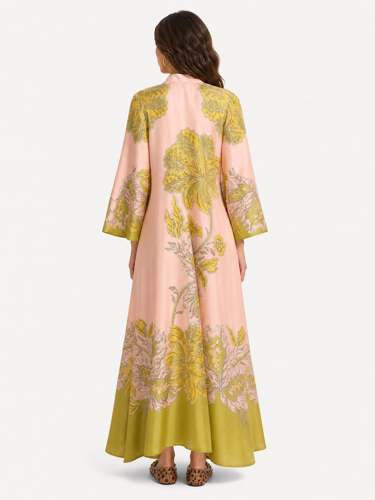 Elegant Retro Print Satin Tie-Waist Maxi Dress