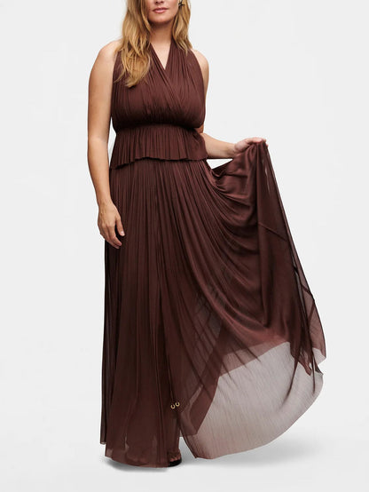 Elegant Backless pleated Top & Skirt Two-Piece Set