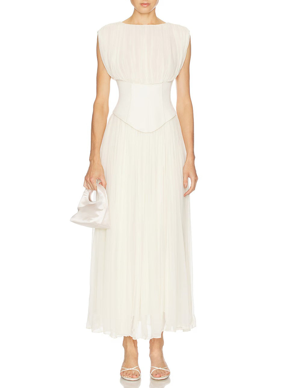 Elegant Sleeveless Ruched Chiffon Maxi Dress