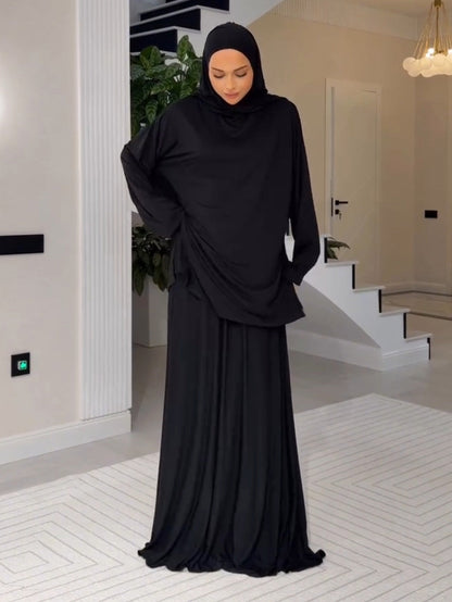 Elegant Muslim Headscarf & Maxi Robe Two-Piece Set