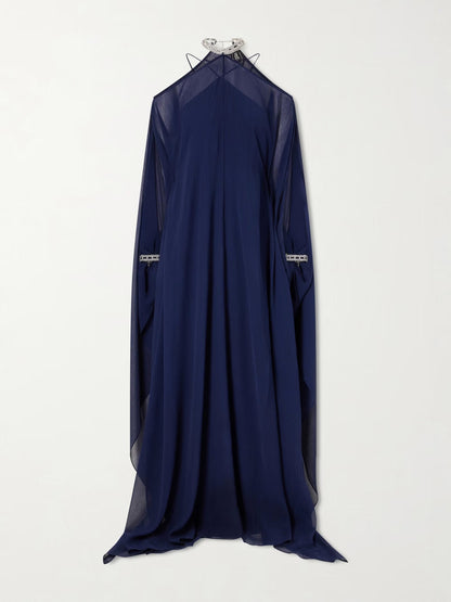Elegant Halter Cape Chiffon Maxi Dress