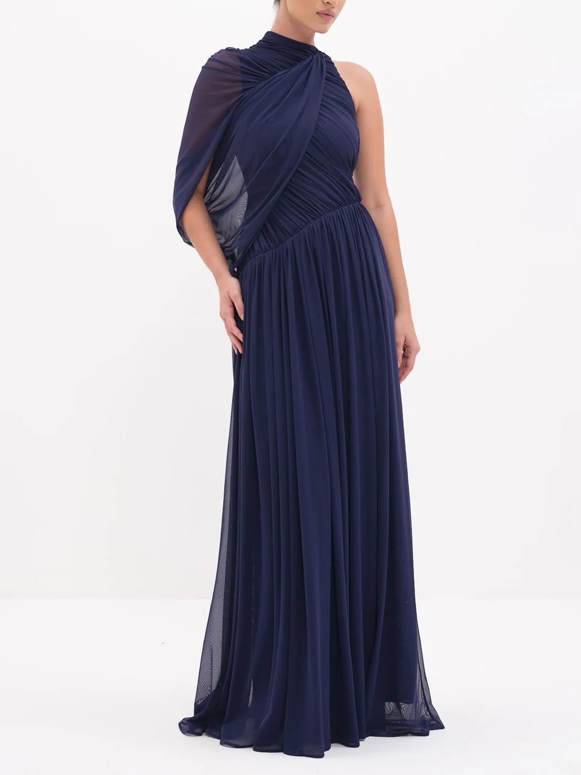 One‑Shoulder Draped Ruched Maxi Dress