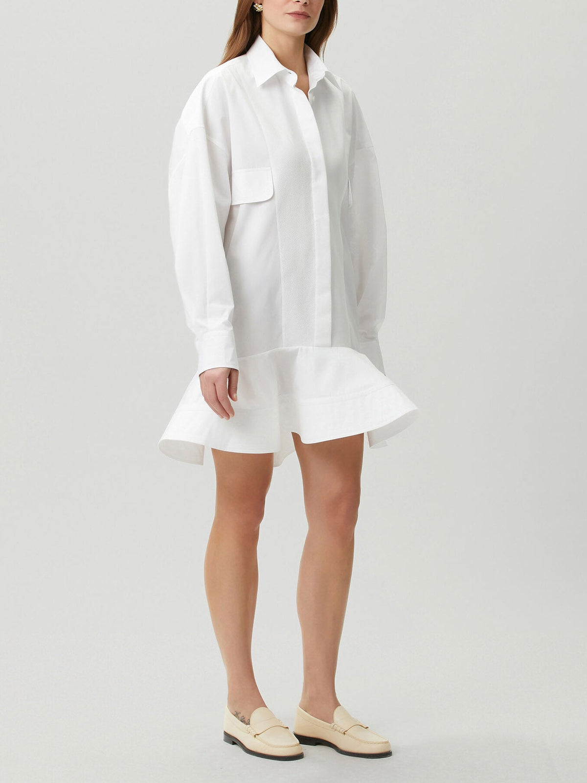 Elegant Ruffle Hem Fringe Shirt Dress