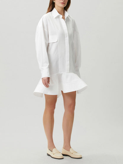 Elegant Ruffle Hem Fringe Shirt Dress