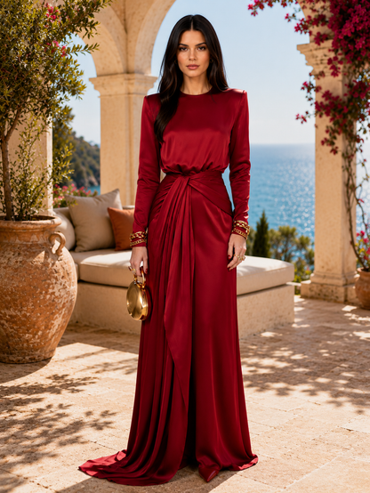 Elegant Draped Satin Maxi Dress