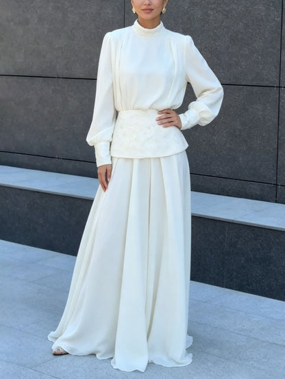 Elegant High Neck Top & Embroidered Maxi Skirt Two-Piece Set