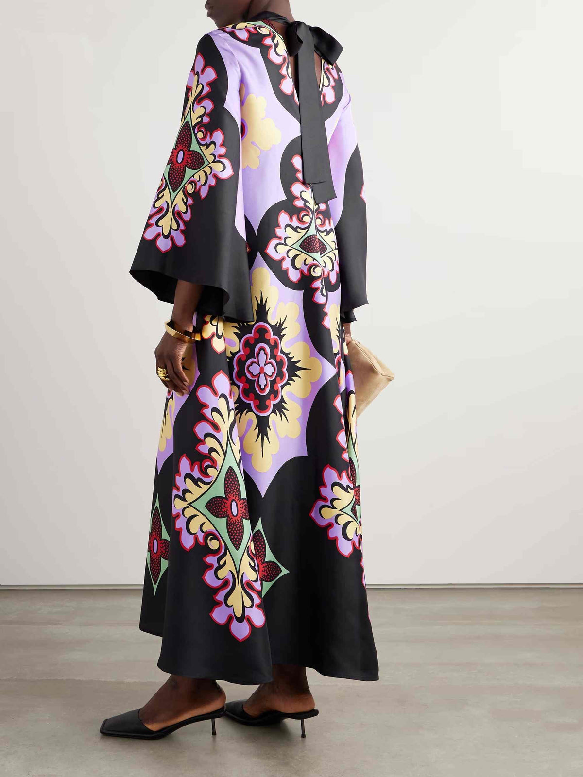 Unique Art Floral Print Bell Sleeve Maxi Dress
