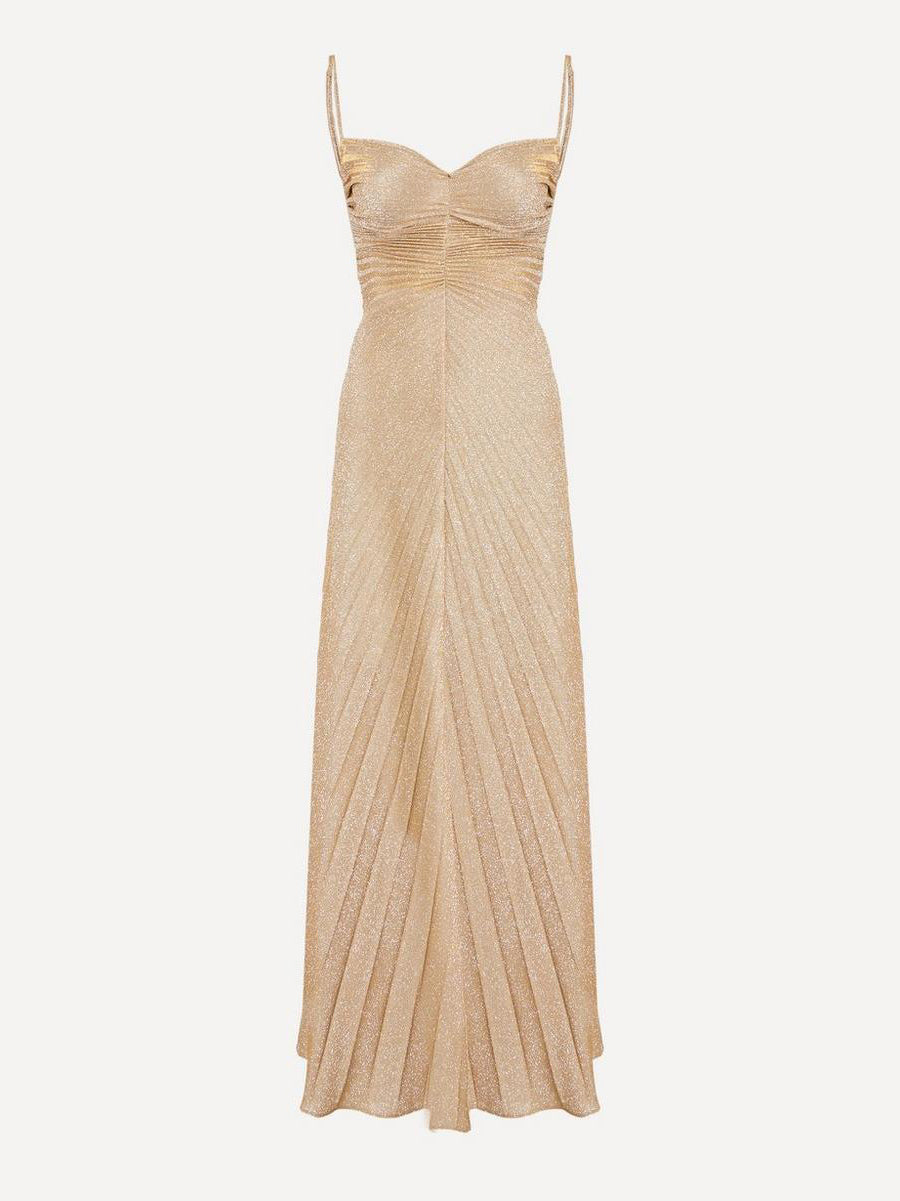 Sexy Shimmer Spaghetti Strap Pleated Midi Dress