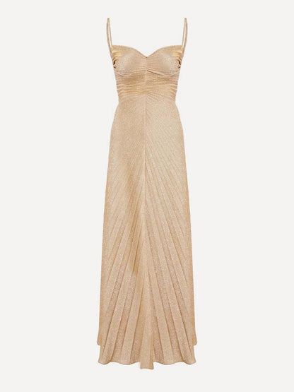Sexy Shimmer Spaghetti Strap Pleated Midi Dress